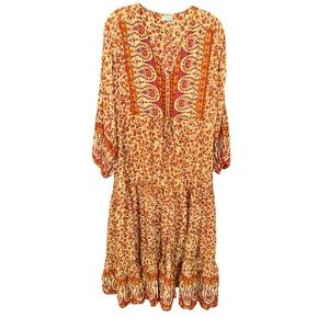 Women’s Red & Orange V-Neck Boho Maxi Dress x Aura, XXL